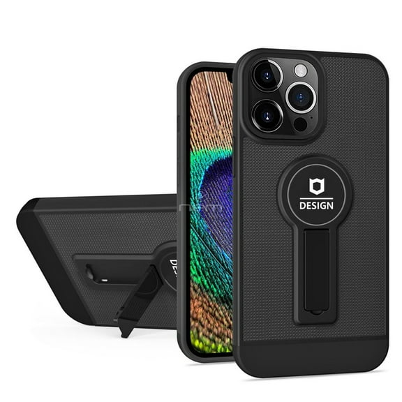 For Apple iPhone 14 Pro Max 6.7 inch Armor Dual Layer Metal Kickstand Magnetic Car Mount Hybrid Impact Protective Shockproof Case Cover Black