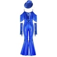 thumbnail image 3 of TiaoBug Kids Girls Off Shoulder Fringe Jumpsuit Disco Outfit for Retro Themed 70s Party & Stage Performance Royal Blue 10, 3 of 7