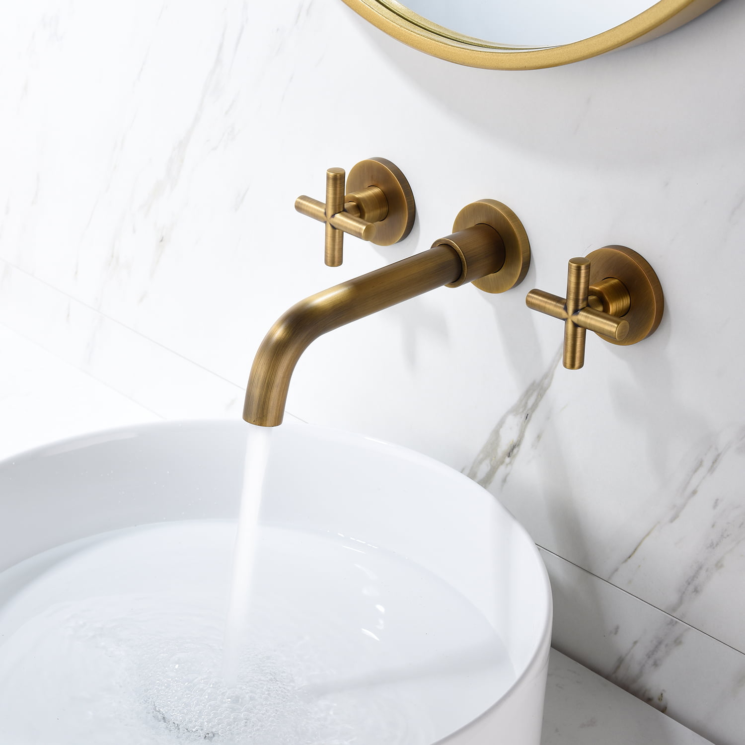 Widespread Brass Deck Mount Bathroom Faucet Basin Mixer Tap Dual Cross Handles 