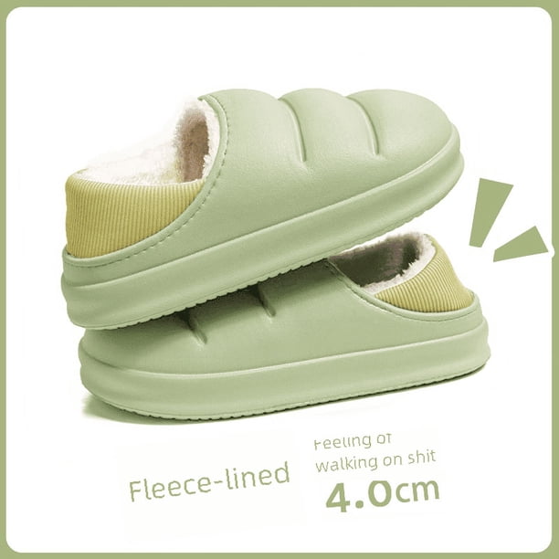 Zapatillas de algodón impermeables de suela gruesa para el hogar, para mujer, para uso exterior en invierno, con bolsa y tacón, antideslizantes, para parejas, cálidas, acolchadas de algodón