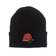 thumbnail image 1 of Gravity Threads Red Rose Embroidery Cuffed Beanie - Black, 1 of 2