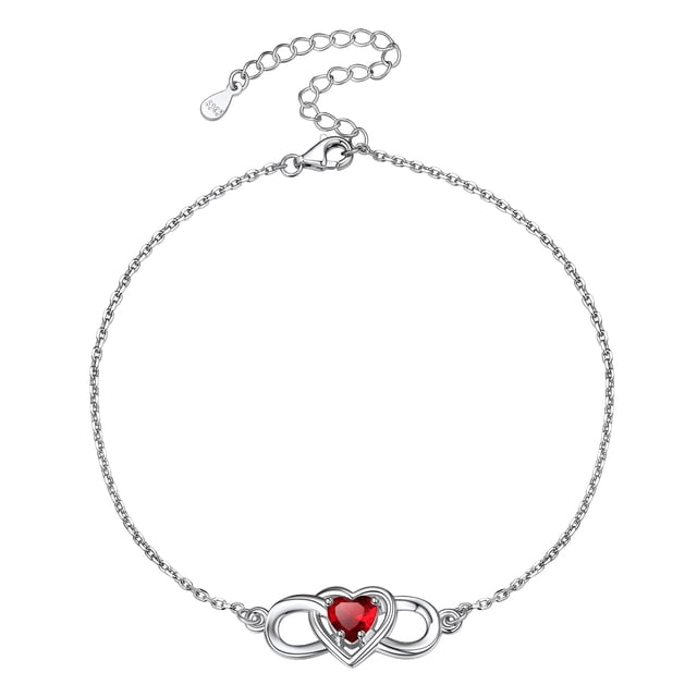 Pulsera de tobillo Silvora de plata esterlina para mujer con piedra de nacimiento de corazón de julio