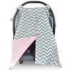 Kids N Such 2 in 1 Car Seat Canopy Cover with Peekaboo Openingâ„¢ - Large Chevron Carseat Cover with Soft Pink Dot Minky | Best for Baby Girls and Boys | Doubles as a Nursing Cover for Breastfeeding