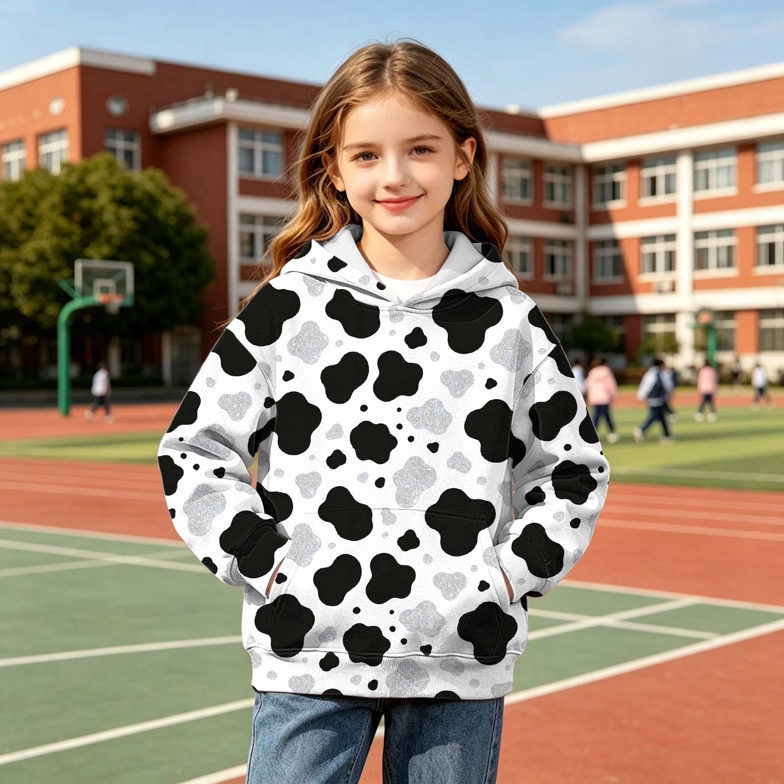 【SALE】LESQUE MHAK COLORPATTERN7.5”【KIDS】 LEKWK Kids Hoodies Unisex Cute Sparkly Cow Pattern Graphic Print