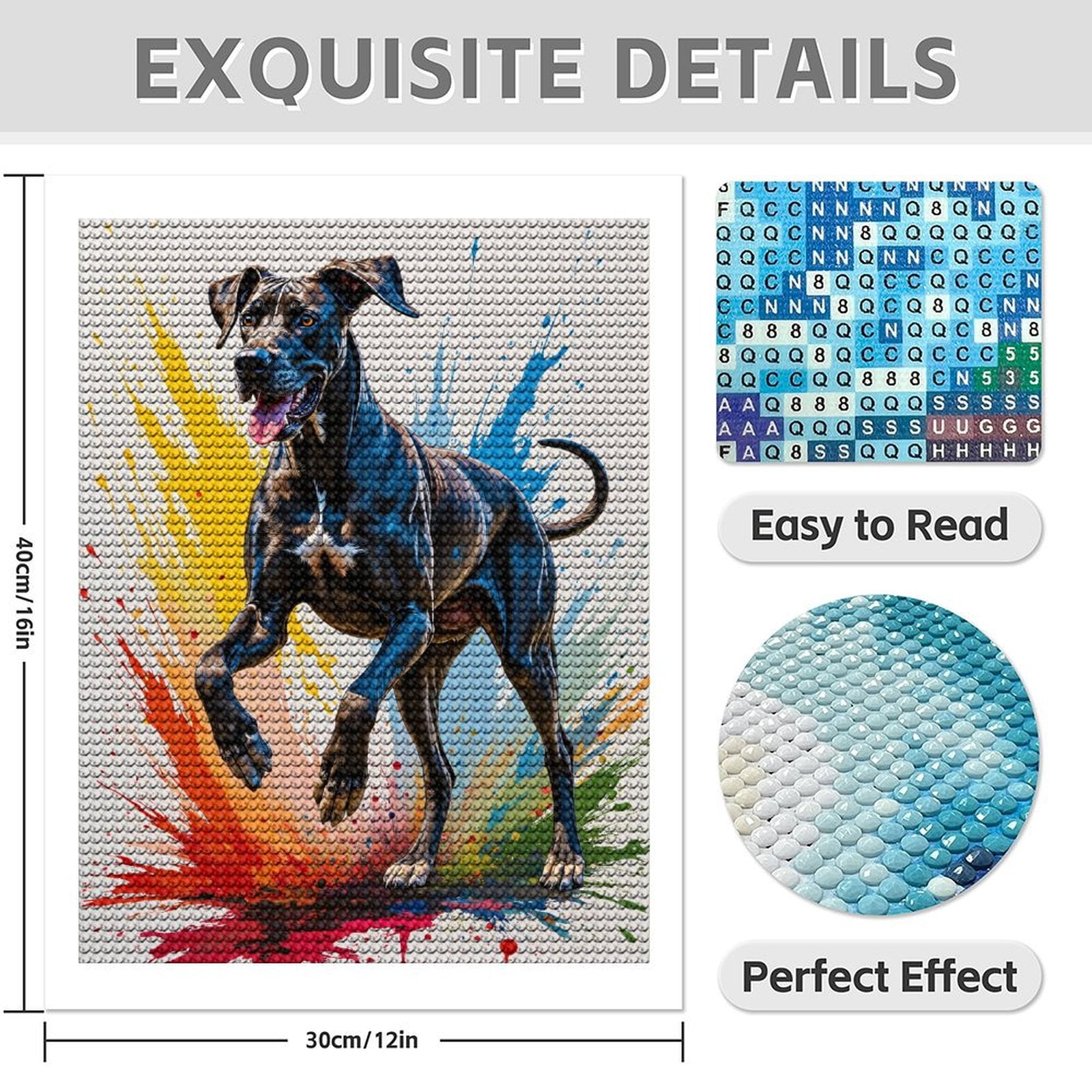 Diamond Art Kit for Adults, Colorful Energetic Dog Splatter Art Diamond Painting for Adults Beginners, DIY Diamond Art Painting Kits, 5D Diamond Painting Crafts for Home Decor 12x16 Frameless