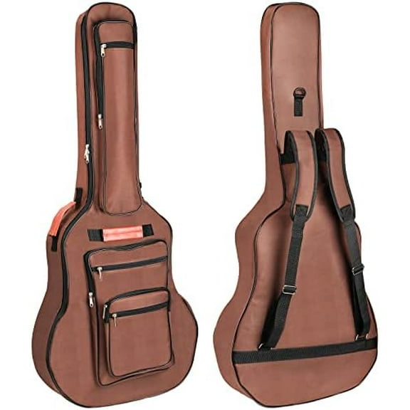 Acoustic Guitar Bag 40 41 42 Inches, 6 Pockets Guitar Case Waterproof Oxford Cloth Thick Sponge Pad, Dual Adjustable Shoulder Strap Soft Guitar Case Gig Bag, Brown$$
