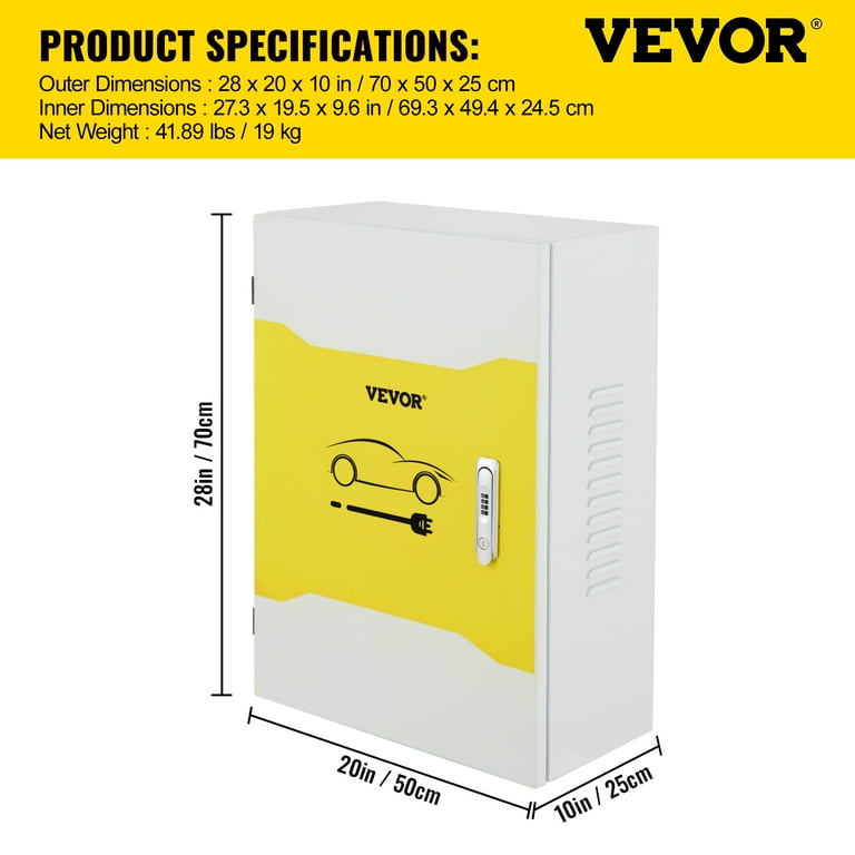 VEVOR Tesla Charger Station Box 28 x 20 x 10 Outdoor Cable Box Charging Box Cable Organizer IP32 Waterproof Dustproof Cool Roll Steel