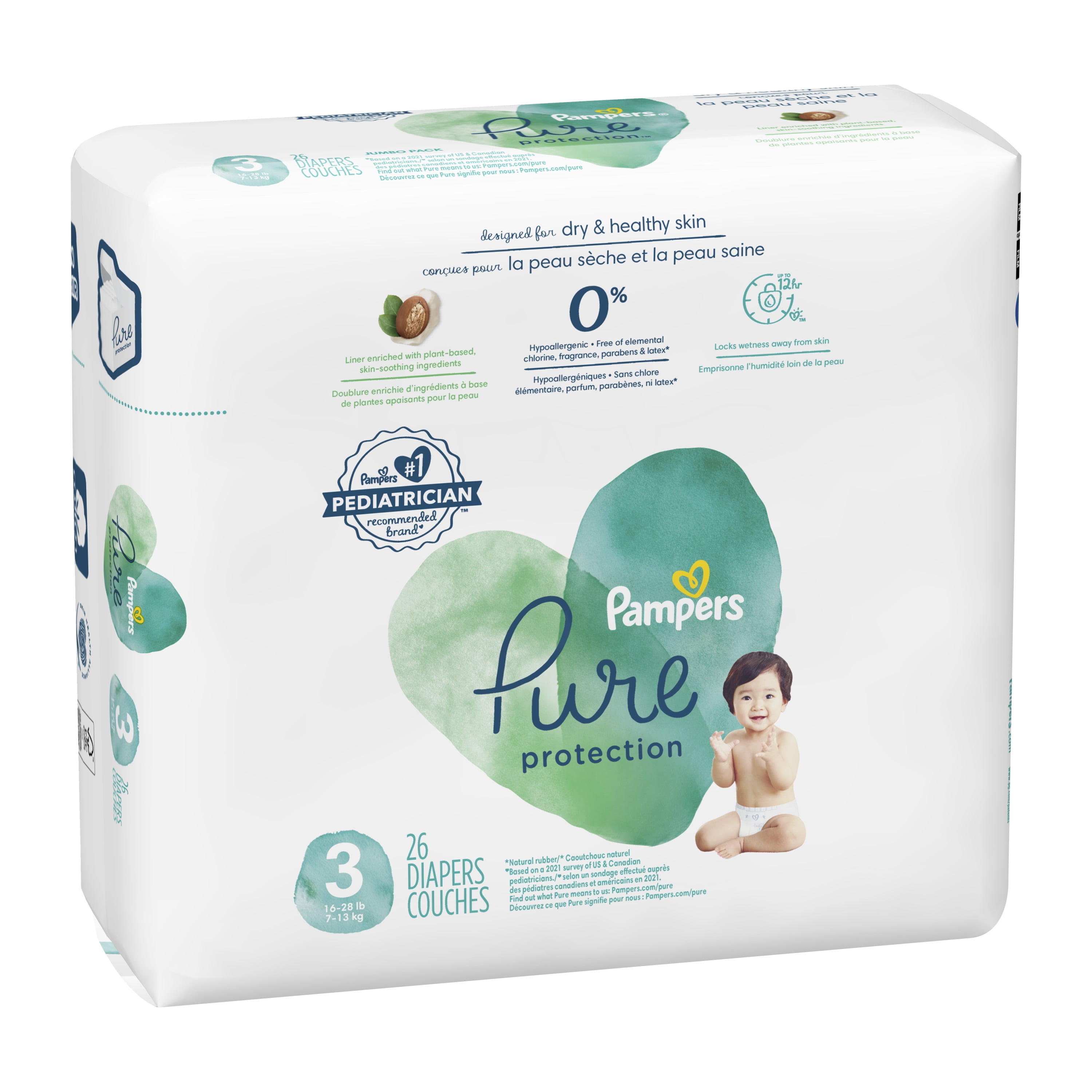 Pampers Couches Pure Protection, taille 0, 76 couches - 76 ea