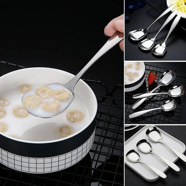Spoon Set under $5! CQCYD Stainless Steel Flat Bottom Spoons 2-Pack, Heavy Duty Dessert Spoons and Rice Spoons, Mirror Polished Kitchen Spoons for Eating Serving, Modern Utensils for Adults