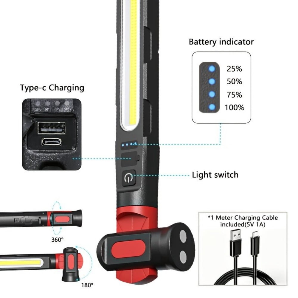 Magnetic Under Hood Light - 3000LM Rechargeable LED Work Light Bar, 5200mAh Cordless with Hooks, Heavy Duty Hood Light for Automotive Repair, Mechanics and Garage Use