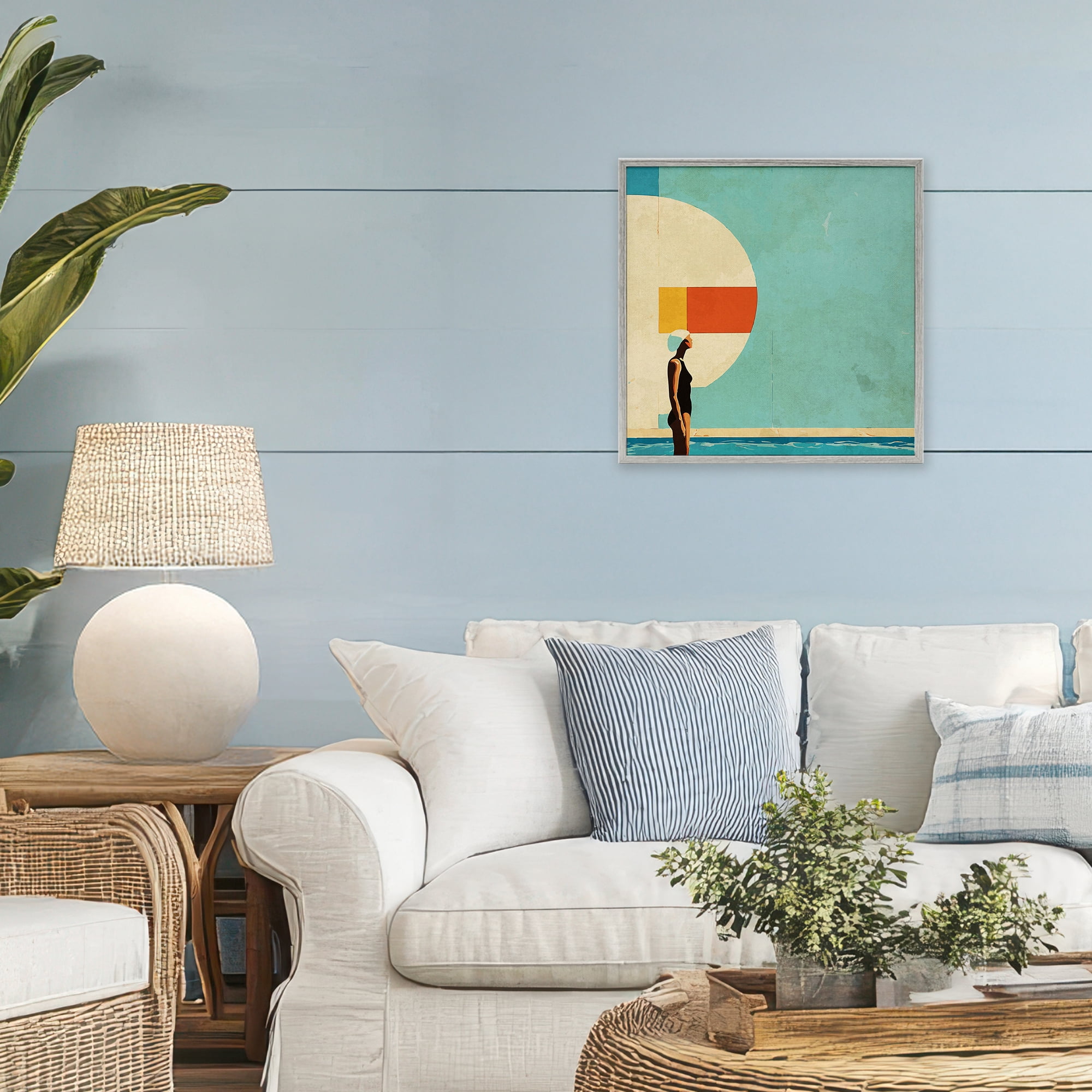 Stupell Industries Midcentury Pool Geometric Gray Framed Giclee Art, design by Layla Oz
