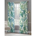 thumbnail image 4 of Palm Leaves Semi Sheer Window Curtains 84 Inches Long, Green Blue Tropical Plants Summer Country Rod Pocket Voile Silky Chiffon Curtain Light Filtering Drapes for Living Room, 52"x84", 2 Panels, 4 of 9