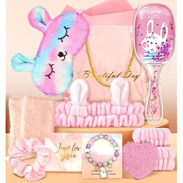wonima11 Swooflia Birthday Gifts Pink Gifts for Teen Girls - Birthday Present Bunny Sets for Teenage Girls, Bracelets Socks Brushes Headband Gift Bag for Young Sisters Friend Daughter