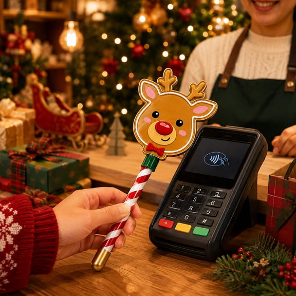 Clearance! Christmas Magic Payment Wand, Cute Reindeer Credit Card Holder with Candy Cane Handle, Contactless Payment Stick for Holiday Shopping & Gift
