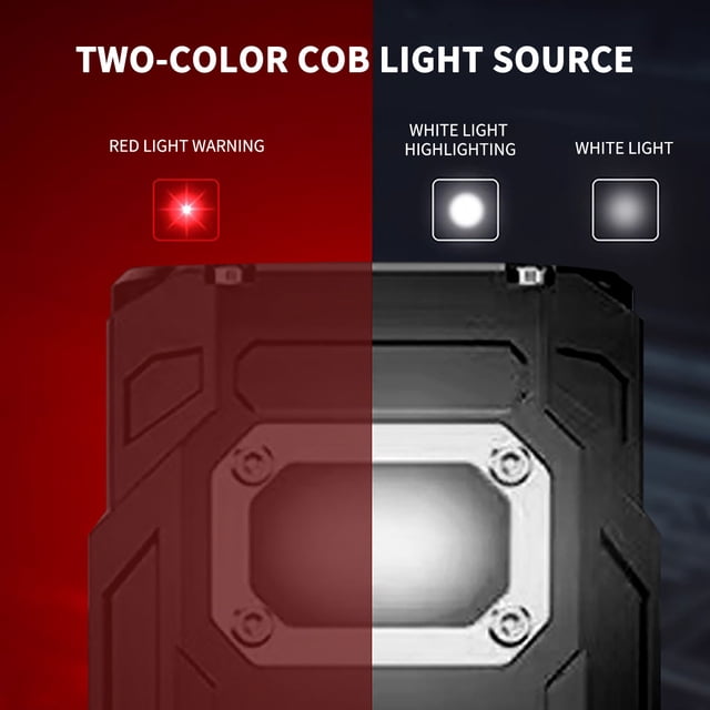 LED Emergency Flashlight with Magnetic Suction Base, COB Red Light, 8 W Output, 1200 mAh Power Bank, IPX4 Rain-Resistant, 200–500 m Range