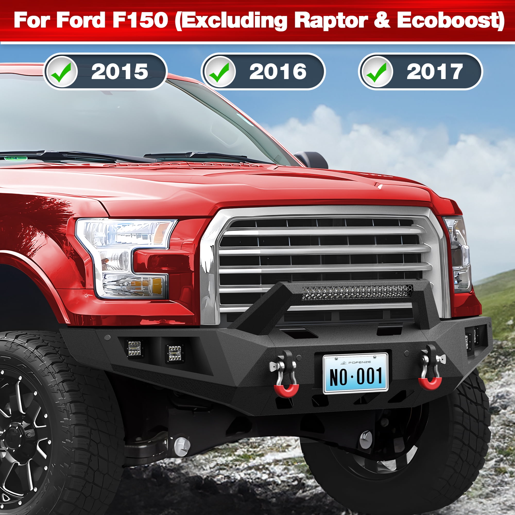 POFENZE Fits 2015 2016 2017 Ford F150  Bumper Truck Front and Rear Bumper Set Off Road Bumper with Lights