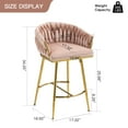 thumbnail image 3 of Bananova Velvet Bar Stools Set of 2, 26 Inch Seat Height Upholstered Luxury Bar Chairs with Low Back, Modern&nbsp; Style Counter Height Bar Stools, Pink, 3 of 5