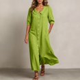 thumbnail image 2 of Womens Collar Puff Short Sleeve Midi Dress Front Button Down Loose Flowy Casual Shirt Dress, 2 of 3