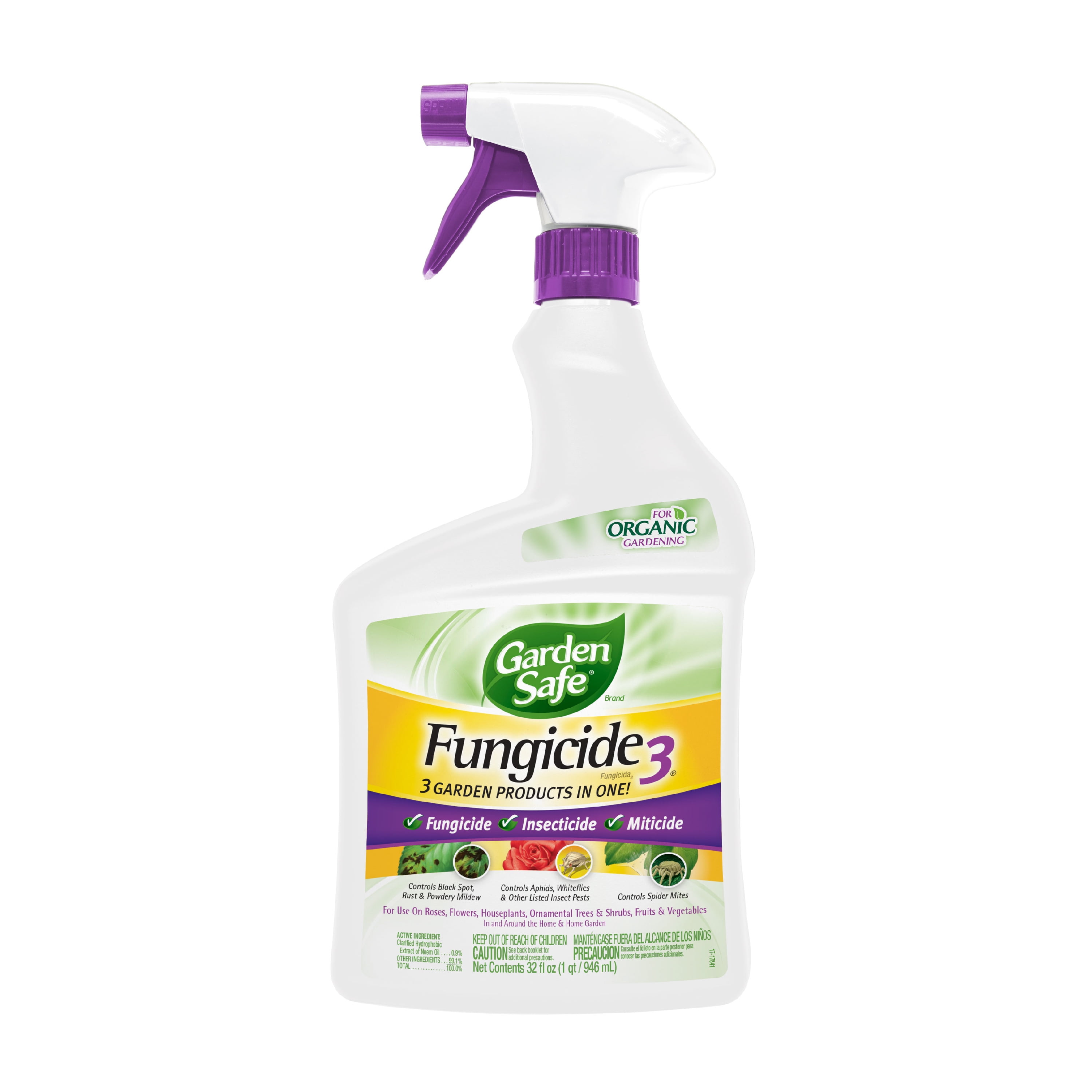 Garden Safe Brand Fungicide3 Insecticide & Miticide with Neem Oil, 32 Ounces