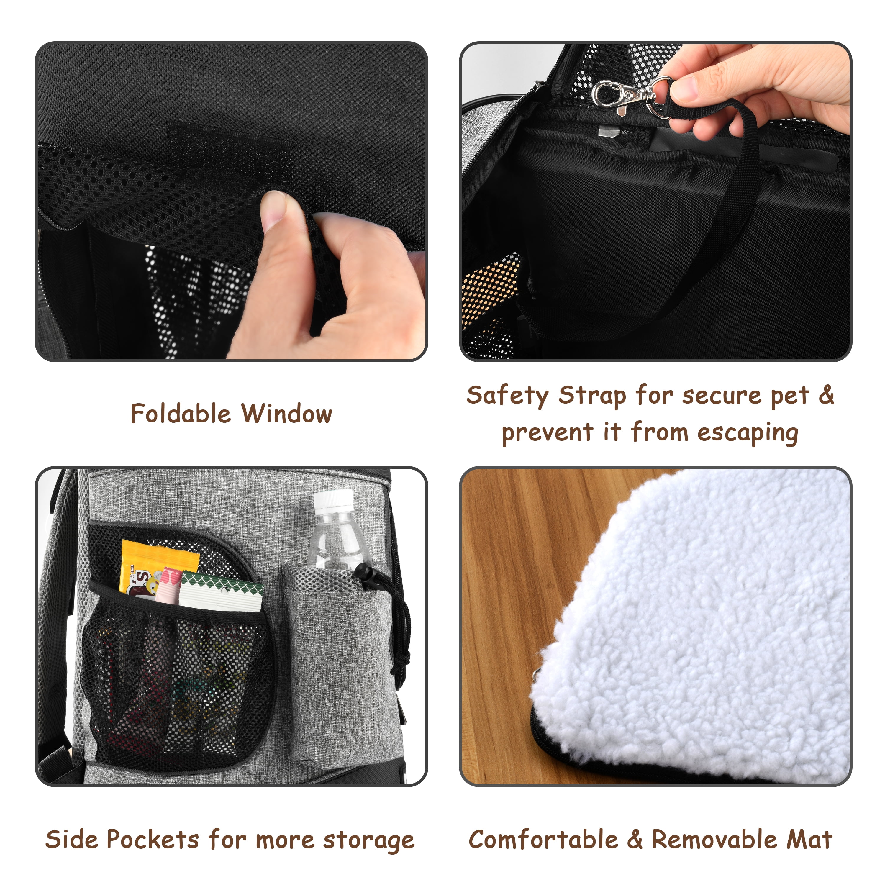 Solaris Adjustable Pet Carrier Backpack for Dogs and Cats, Puppies, Portable Cat Carrier Backpack with Bottle Pocket, Two Mesh Window for Breath,Black