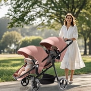 Reasea Foldable Double Stroller, Convertible Twin Stroller with Cup Holder, Double Infant Stroller for Newborn and Toddler, Pink