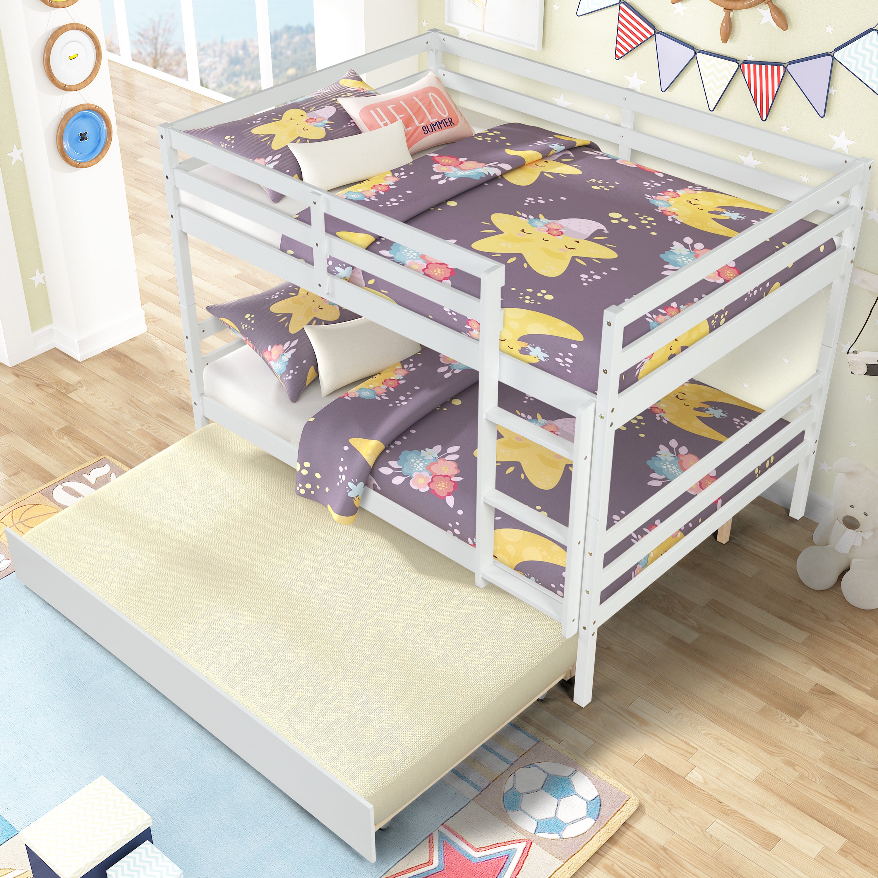 Bunk Bed with Trundle Included, Solid Wood Loft Bunk Bed Full over Full
