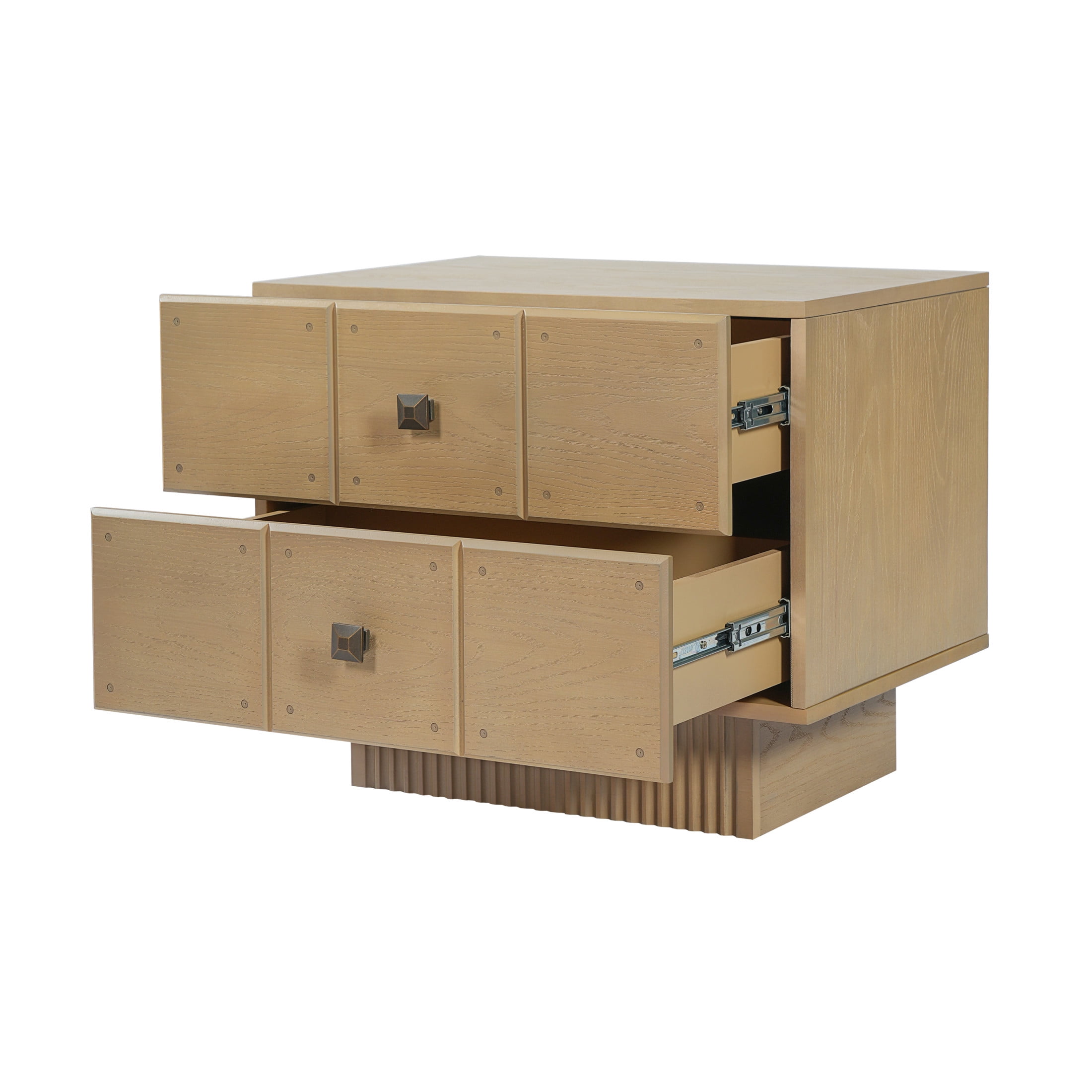 Christopher Knight Home Mid-Century Wood Nightstand with 2 Drawers, Fluted Pedestal, Natural, Set of 2