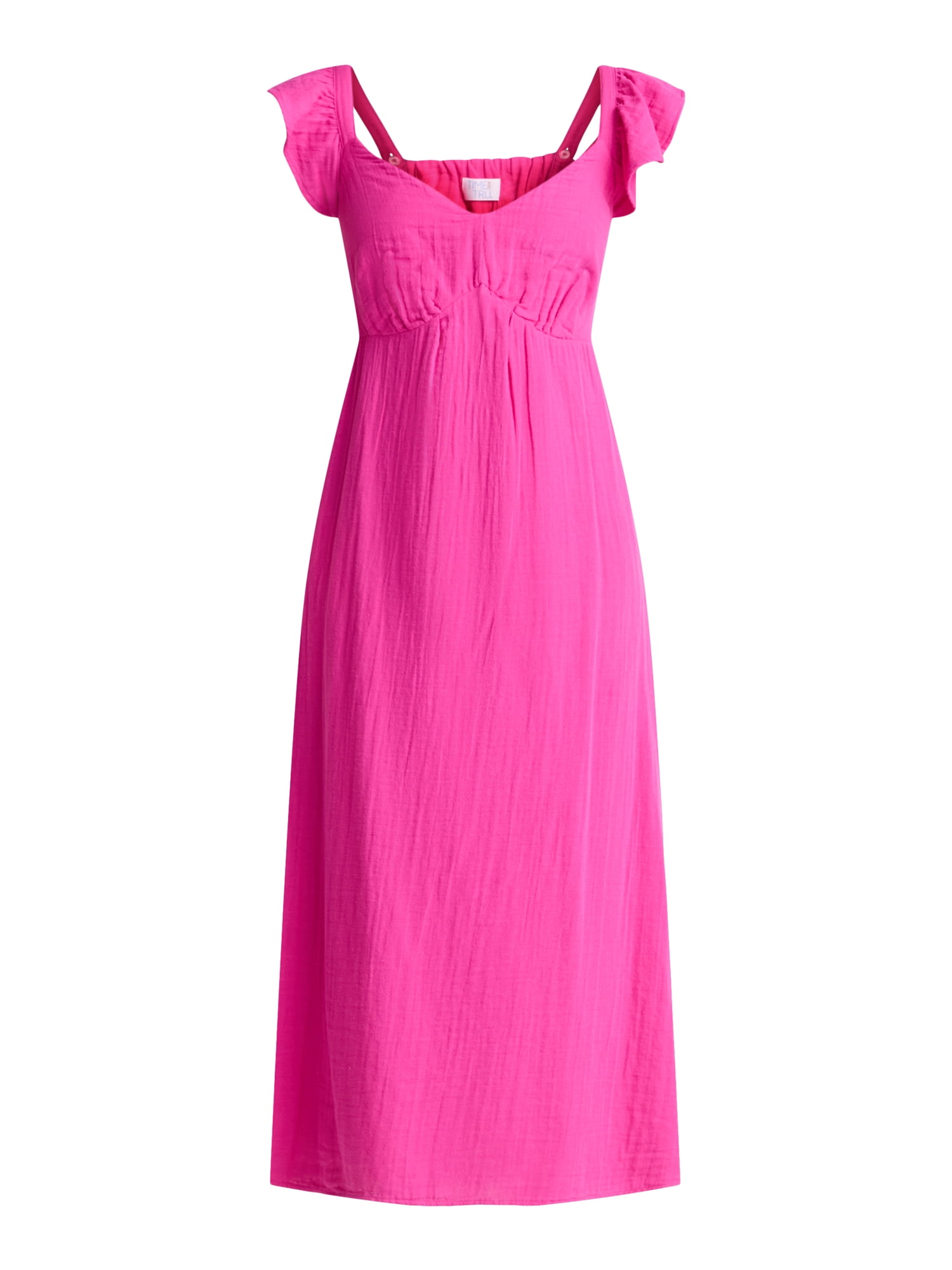 Time and Tru Women's Cotton Midi Dress with Flutter Sleeves, Sizes XS-XXXL