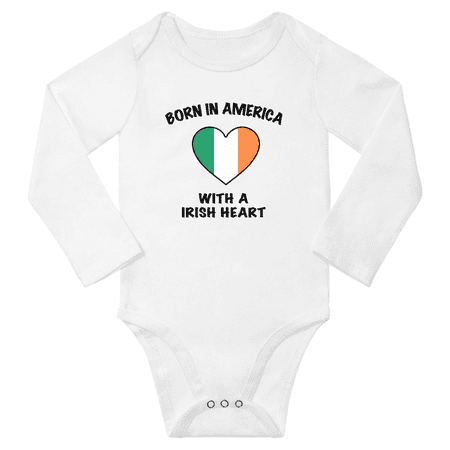 

Born in America With a Irish Heart Baby Long Sleeve Romper (White 12 Months)