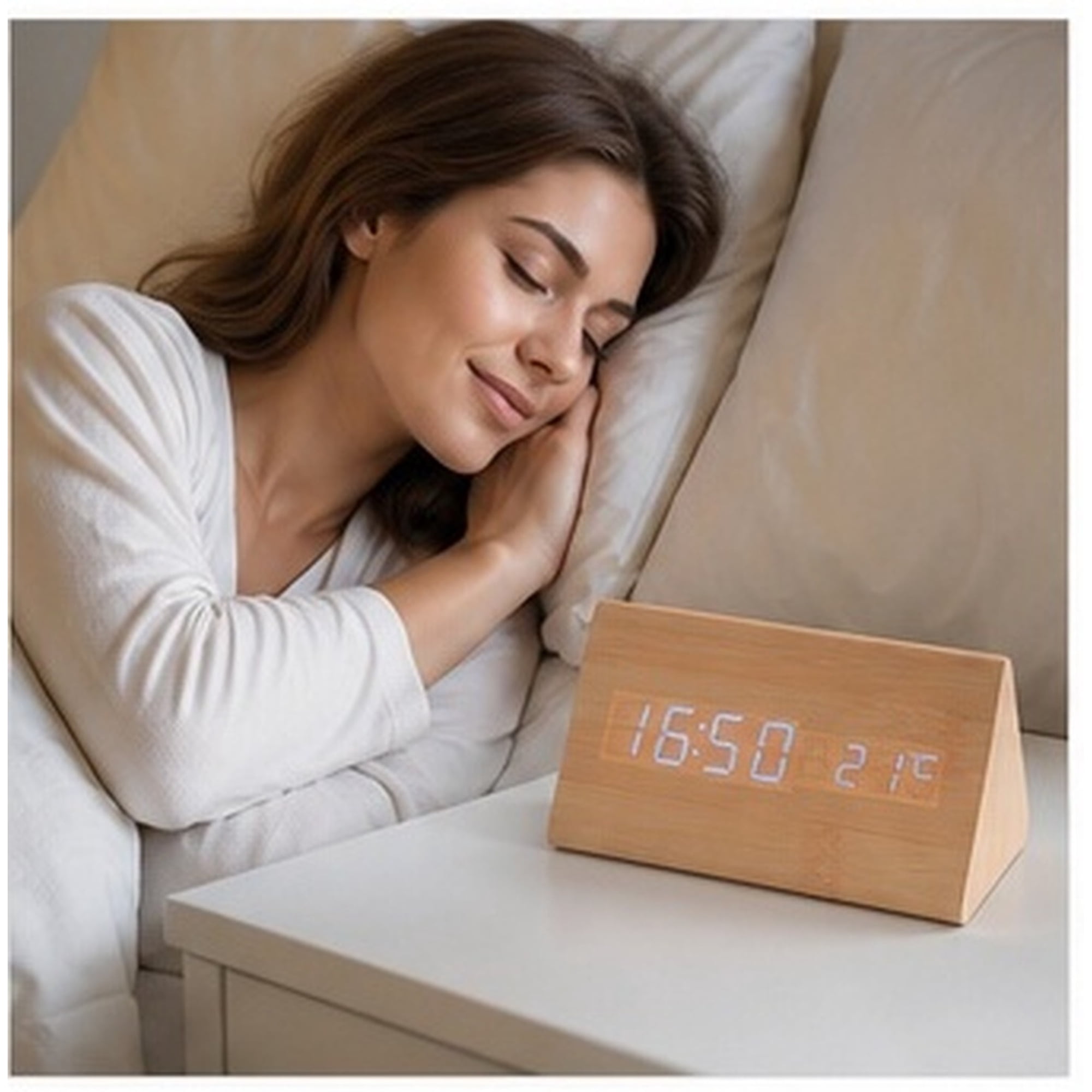 BEADCEST LED Wooden Desk Clock Blue Light with Date Temperature and Alarm - 6 a 574107 78 f 2 4 c