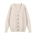 thumbnail image 4 of larppty Women's Cardigan Open Front Oversized Button V Neck Loose Soft Knit Sweater (Beige, XL), 4 of 4