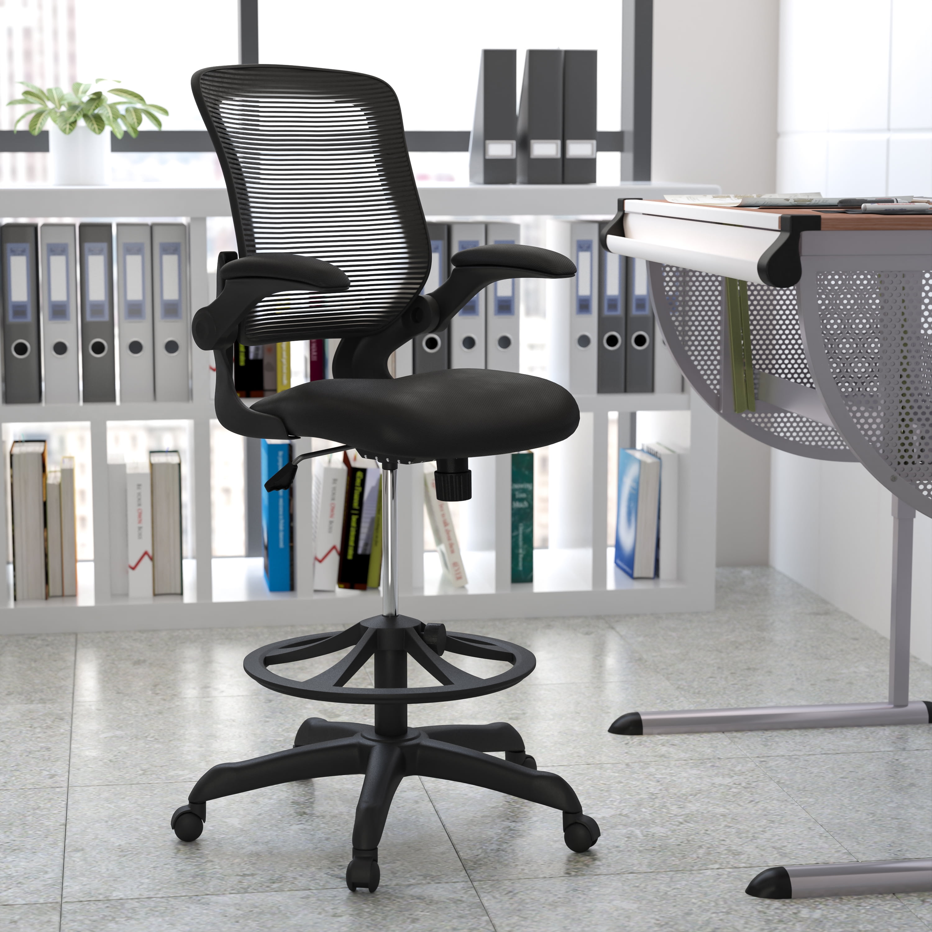 Details about   Flash Furniture Mid-Back Black Mesh Ergonomic Drafting Chair With Adjustable Foo