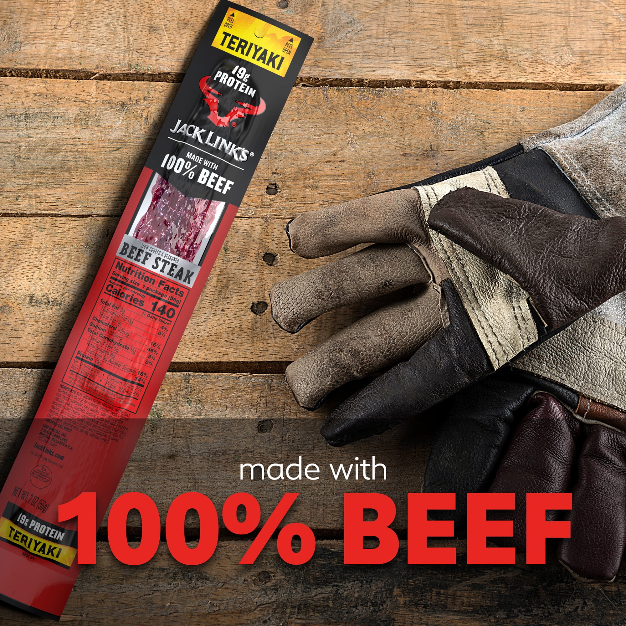(2 pack) Jack Link’s Beef Steaks, Teriyaki, Made with 100% Beef, 19g of Protein per Beef Steak, 2 oz