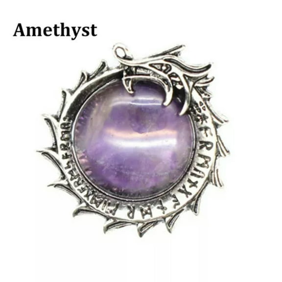 1PC Natural Crystal Stone Dragon Viking Runic Round Rune Amulet Pendant Healing