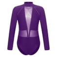 thumbnail image 3 of Yartina Kids Girls Rhinestones Mock Neck Figure Ice Skating Ballet Dance Leotard Bodysuit Long Sleeve Purple 16, 3 of 7
