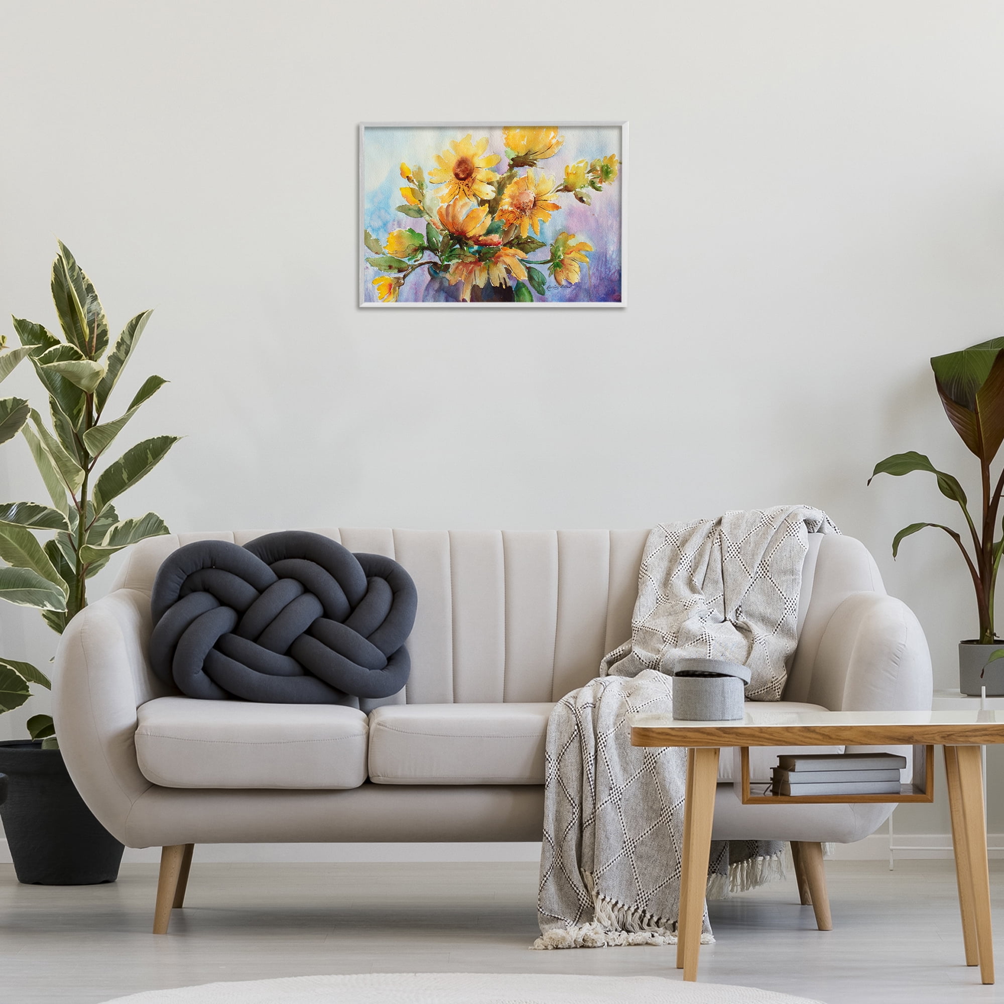 Stupell Industries Watercolor Daisies Vase Botanical & Floral Painting White Framed Art Print Wall Art, 24 x 16