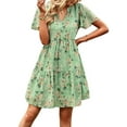 thumbnail image 1 of One opening Summer Dresses for Women V Neck Short A-line Sundress Bohemian Floral Print Dresses Vacation Beach Dresses, 1 of 9