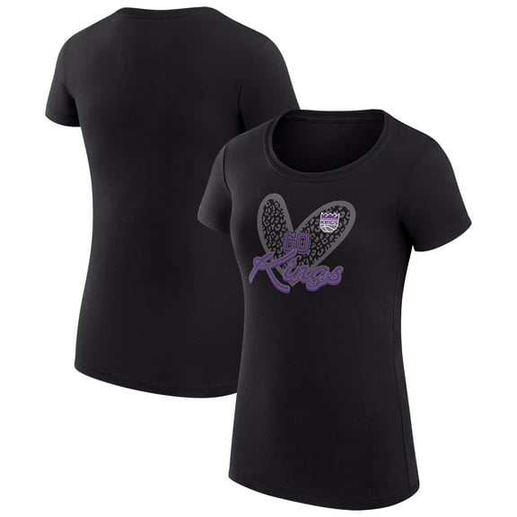 Women's G-III 4Her by Carl Banks Black Sacramento Kings Super-Slim Fit Lightweight Leopard Heart T-Shirt