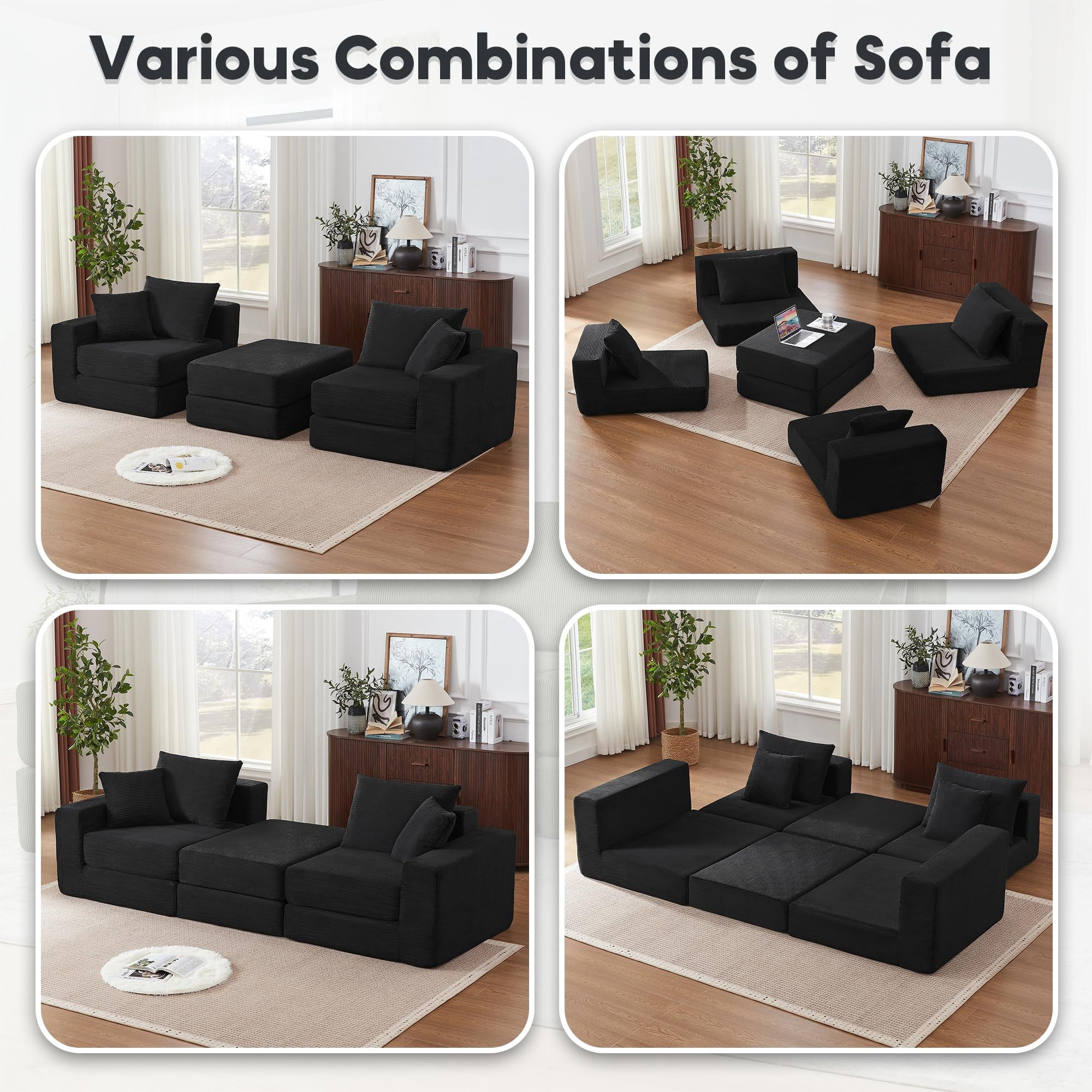 Tmsan 73.6" Modular Sectional Sofa,boneless loveseat couch with 4 Pillows,Classic L-Shape Design Convertable, for Living Room and Office,Black