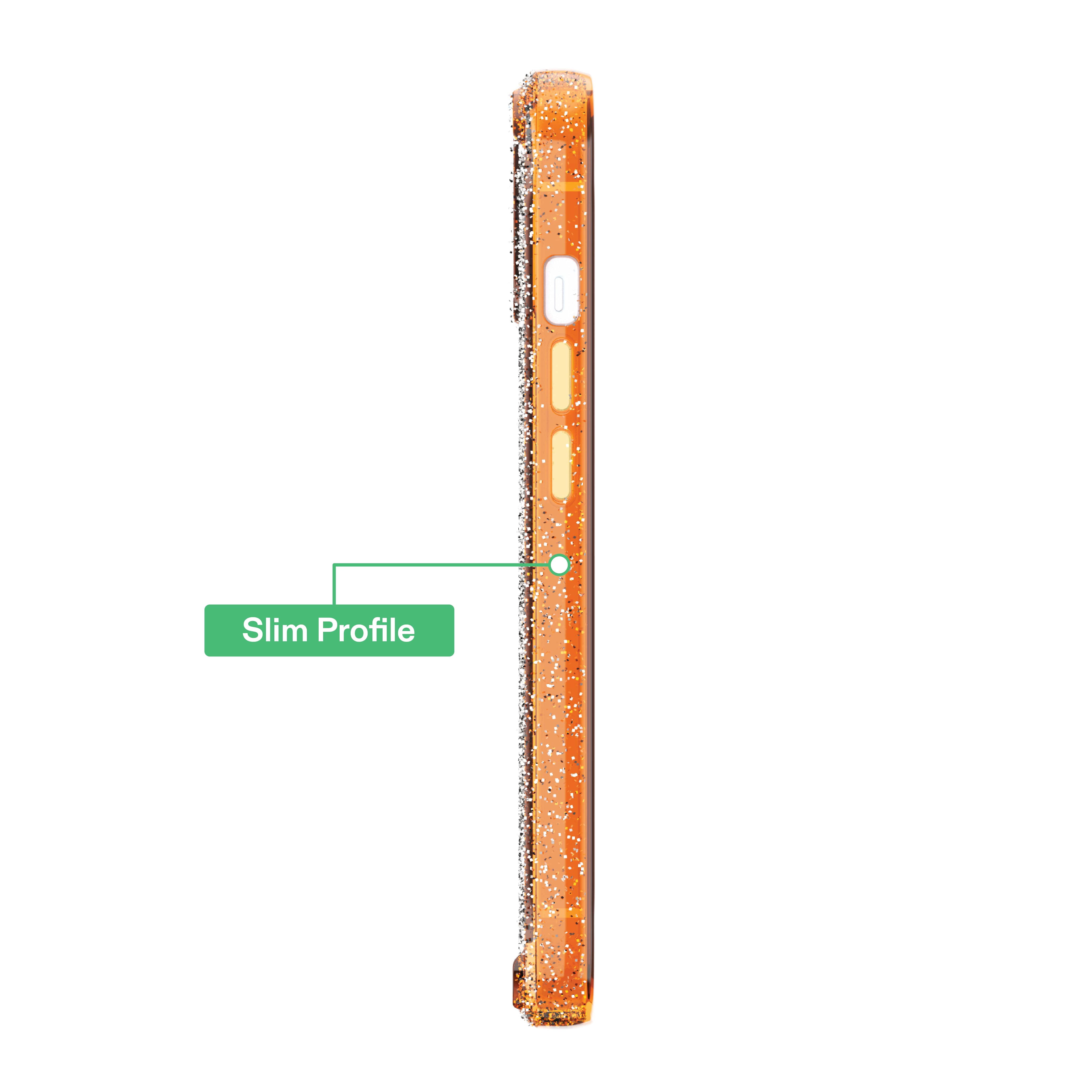 onn Sparkle Phone Case for iPhone 17e / iPhone 16e / iPhone 15 / iPhone 14 / iPhone 13 - Orange with Gold Glitter