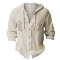 thumbnail image 2 of Plebaso Mens Button down Hooded Shirts Long/Short Sleeve Drawstring Hoodies Casual Plain Tops with Pockets, 2 of 3