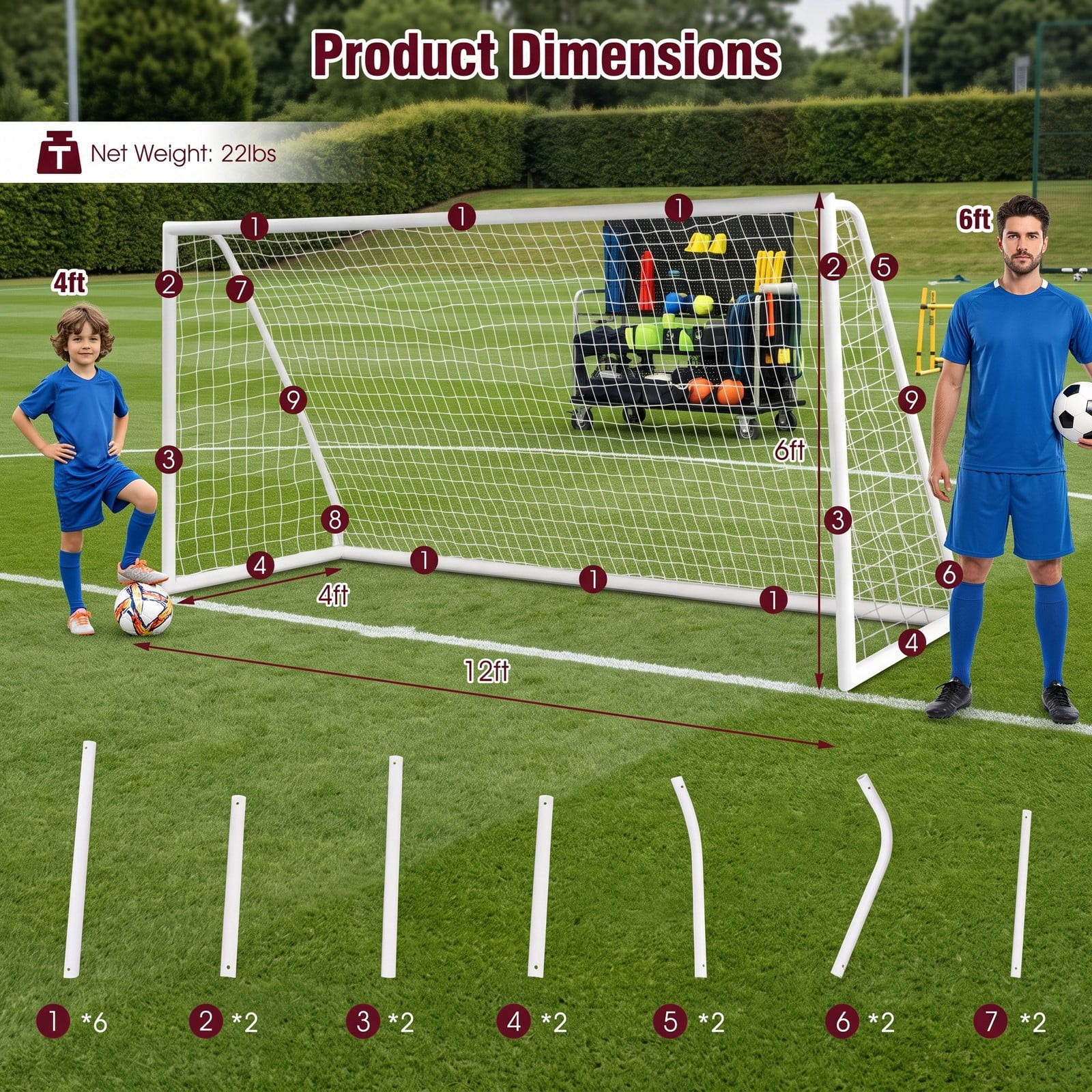 Airfind 12 x 6 FT Portable Soccer Goal for Backyard, All-Weather PVC Frame Practice Net with 6 Ground Stakes and High-Strength PE Netting for Kids Youth Training, White
