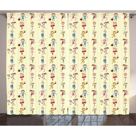 Kids Sports Curtains 2 Panels Set Little Athletes Surfing Girls