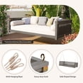 thumbnail image 6 of Twin Size Garden Swing Bed, Patio 2-Seat Porch Swing with Ropes, 2-Person Hanging Porch Swing for Backyard Garden Patio, Safe Sloped Design, 6 of 8