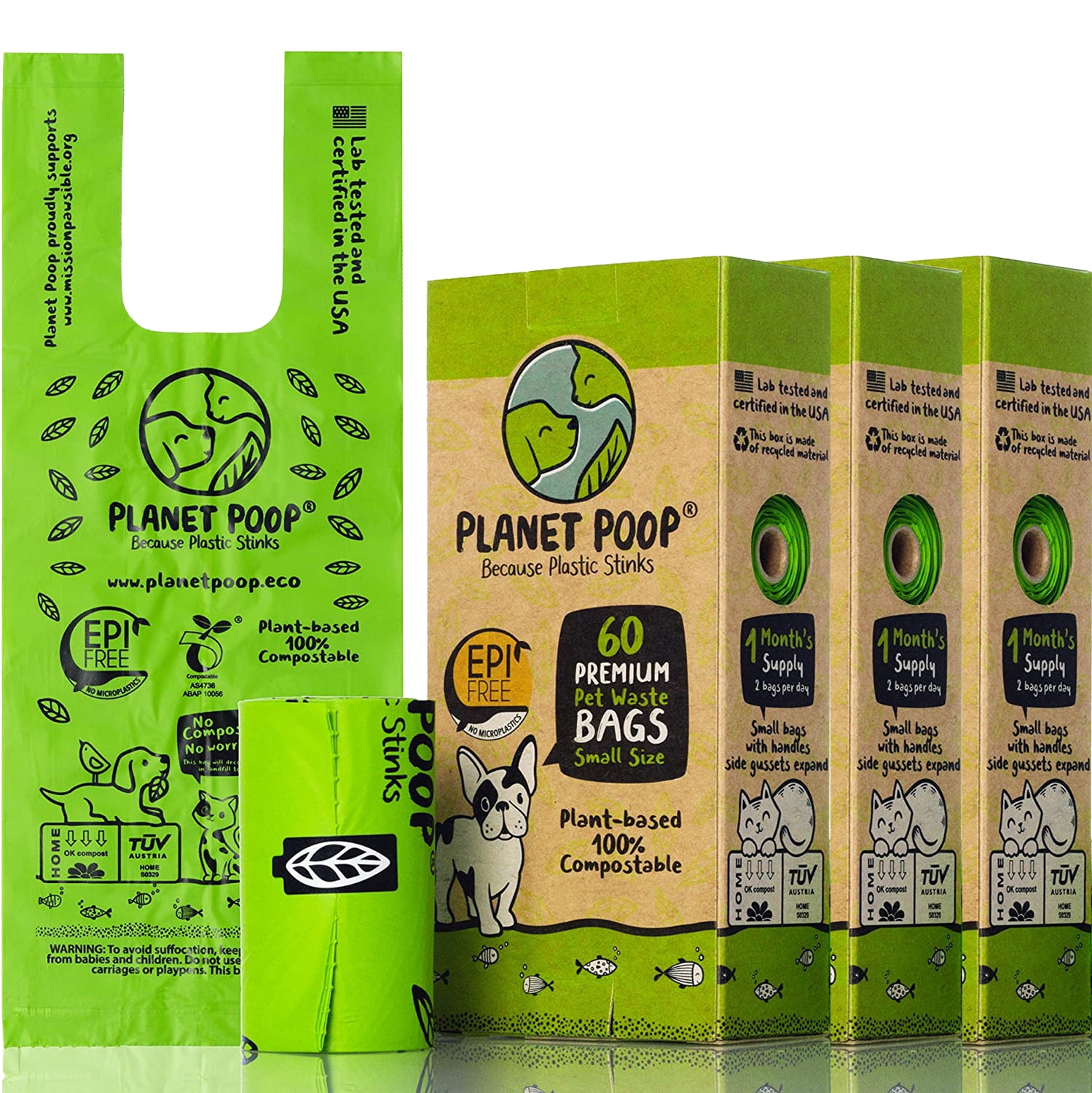 PLANET POOP Home Compostable Dog Poop Bags for Small Pets, 180
