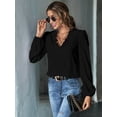 thumbnail image 6 of Women Long Lantern Sleeve Blouse Tops V Neck Shirts Loose Blouses Black L, 6 of 9