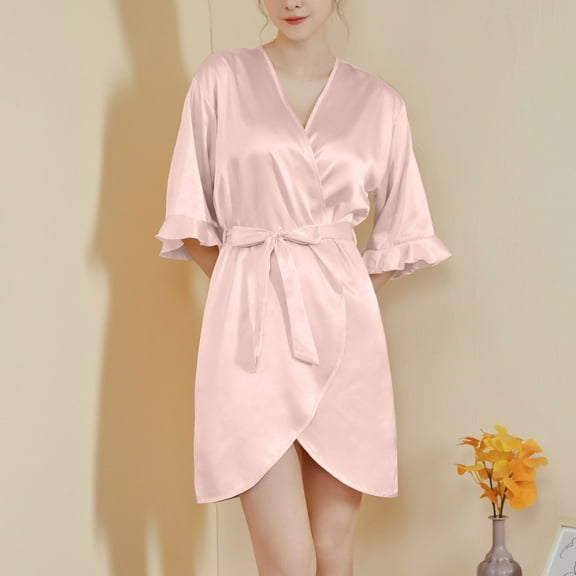 uublik Women's Robe Lightweight Short Warm Bathrobe Sleepwear Pajamas Nightgowns Loungewear with Belt Pink