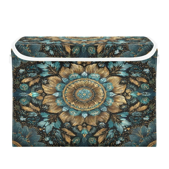 Storage Box With Lid 16.5x12.6x11.8In Foldable Stacked Household Storage Box Beautiful Green Pattern