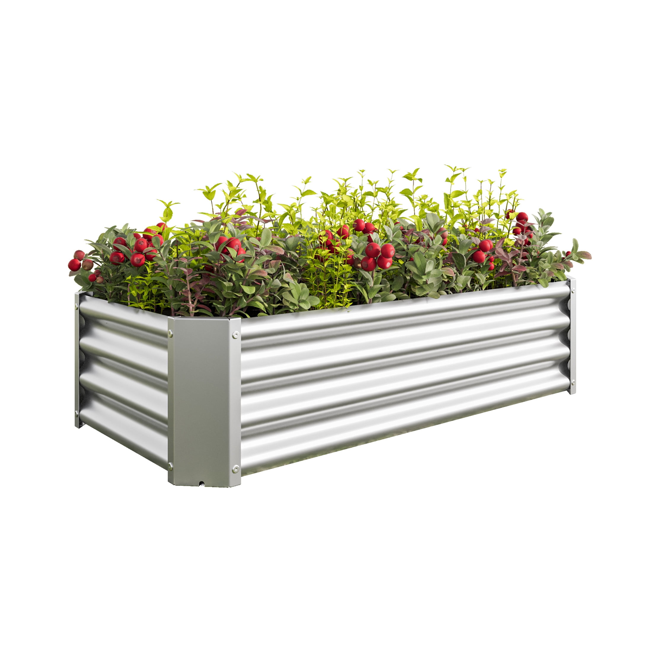 Elio Outdoor Metal 4×2×x1ft Raised Garden Bed, 4FT Planter Box, Rust-Resistant, Open Bottom, Sturdy Design for Vegetables, Flowers, Herbs, Silver