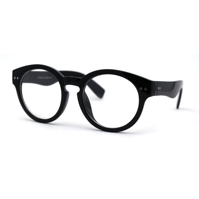 Thick Plastic Nerdy Keyhole Horn Rim Round Eyeglasses Black